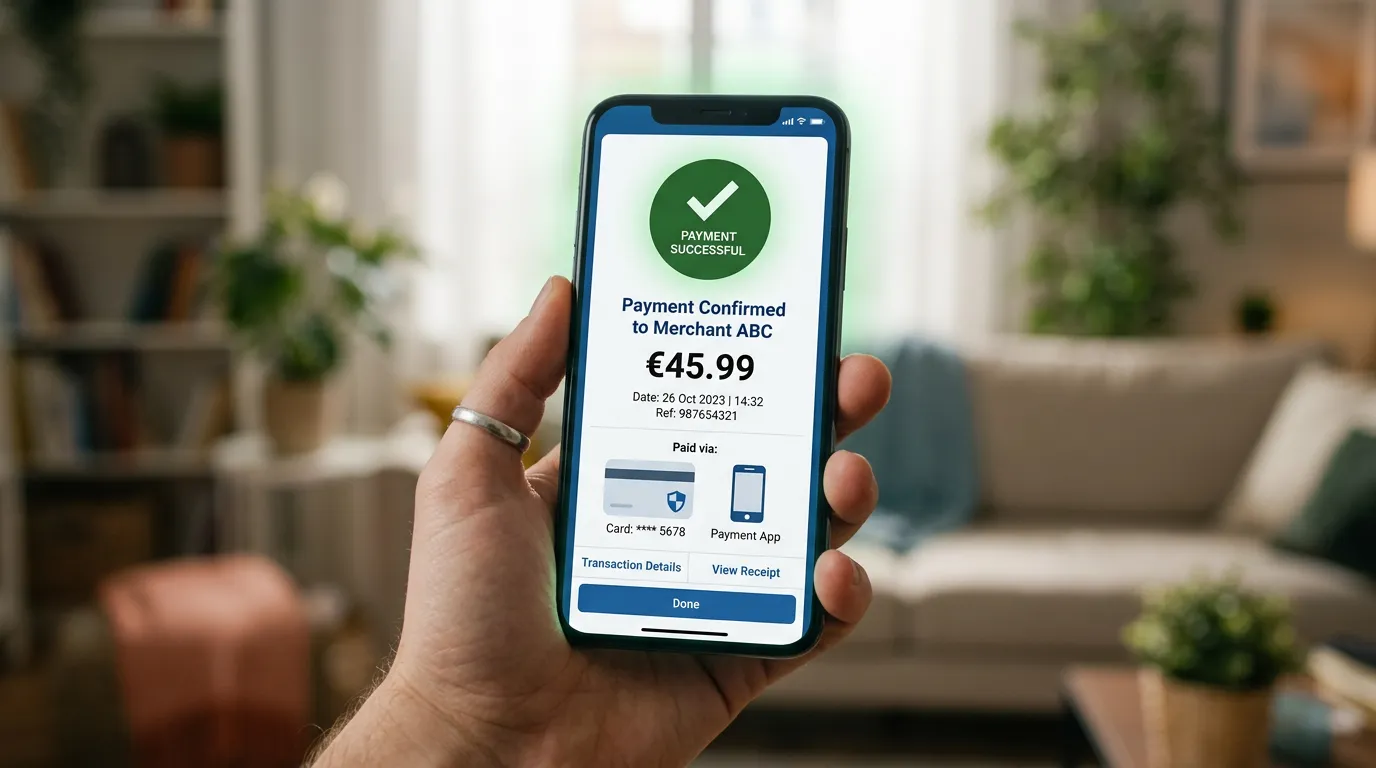 Smartphone mostrando métodos de pago seguros con el símbolo del euro