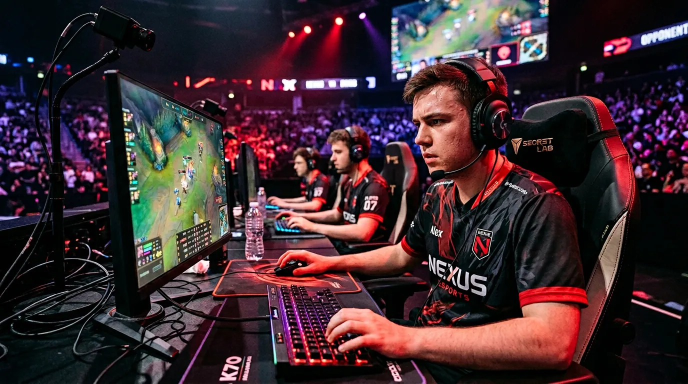 Momento de first blood en partida profesional de League of Legends con notificación en pantalla