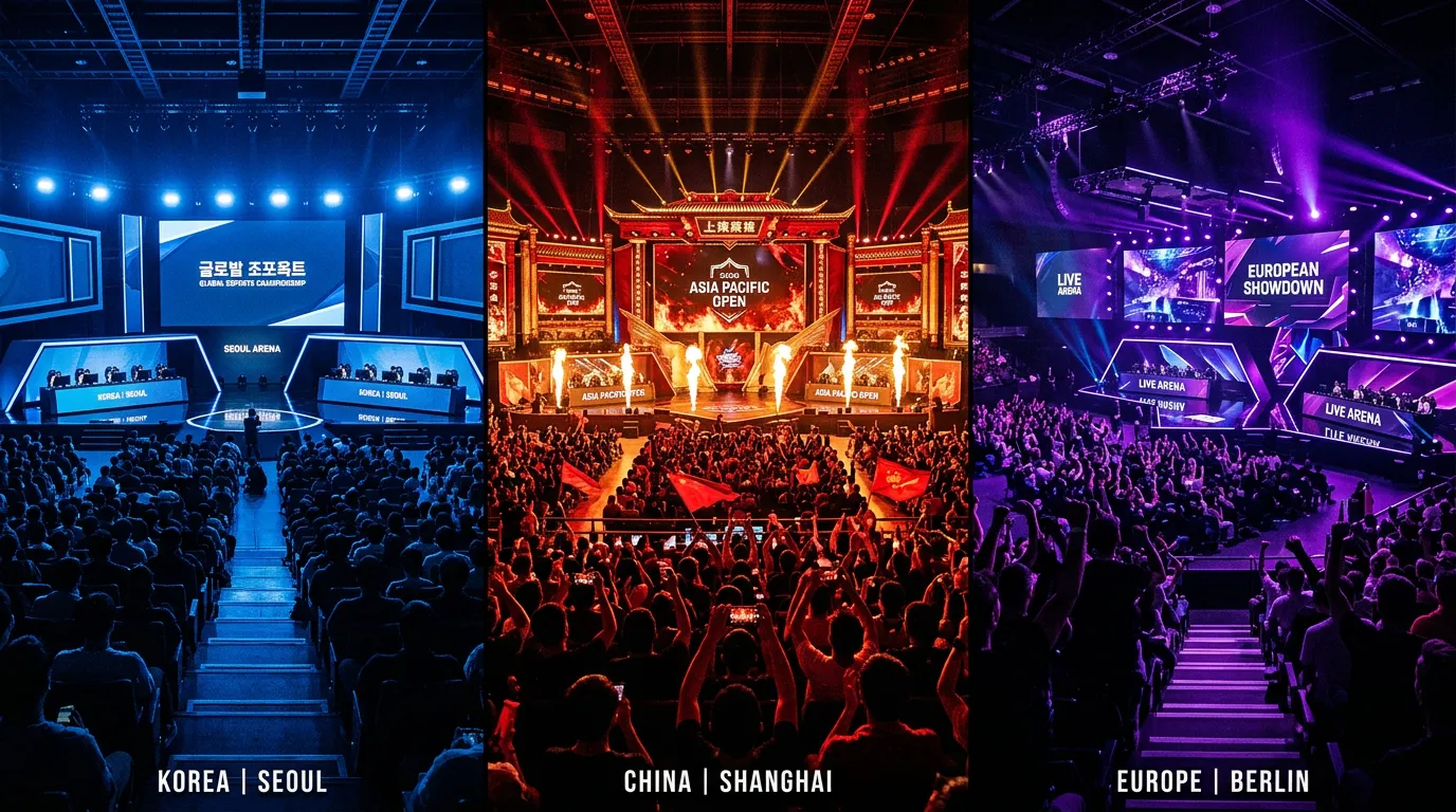 Logos de las ligas LCK, LPL y LEC de League of Legends