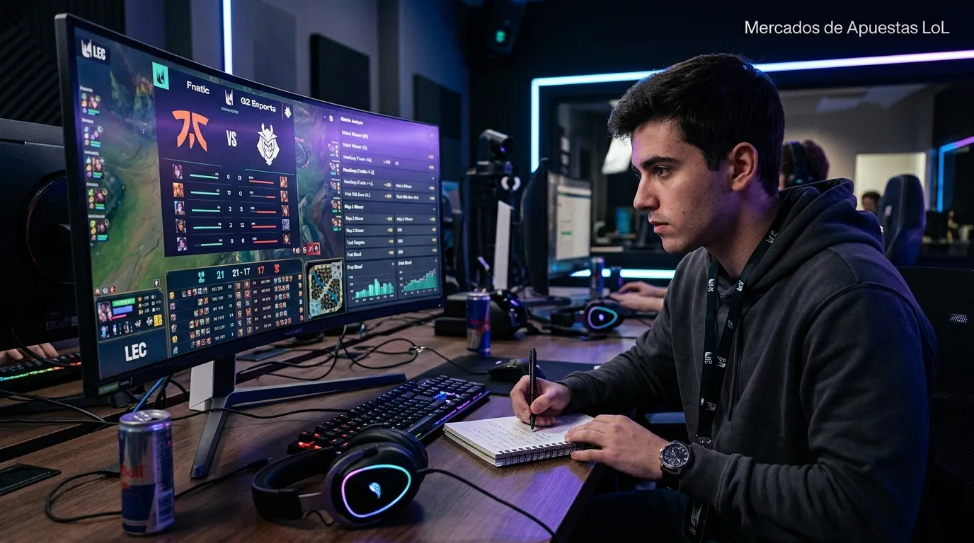 Mercados de apuestas en League of Legends con símbolos de hándicap y first blood