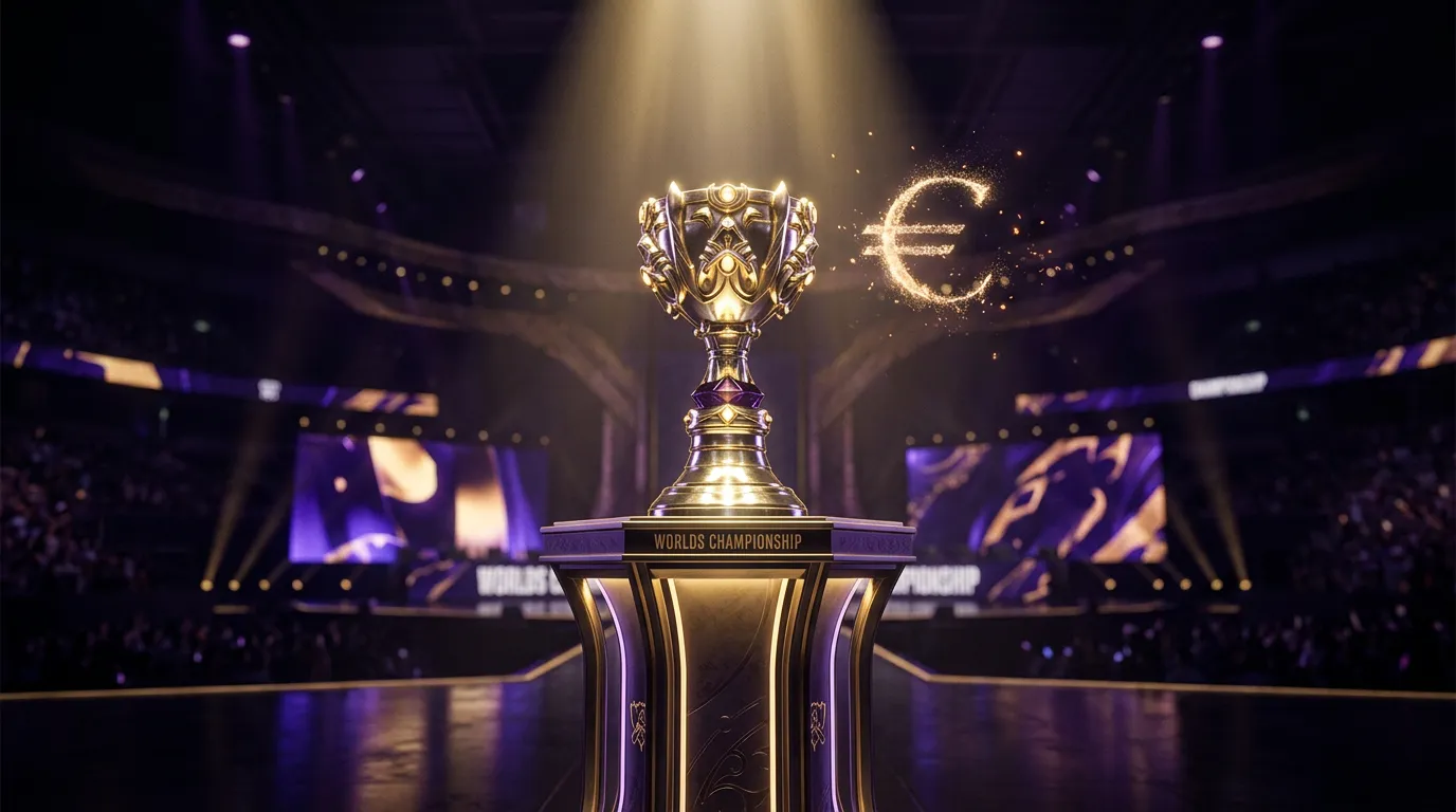 Trofeo del Campeonato Mundial de League of Legends con el símbolo €
