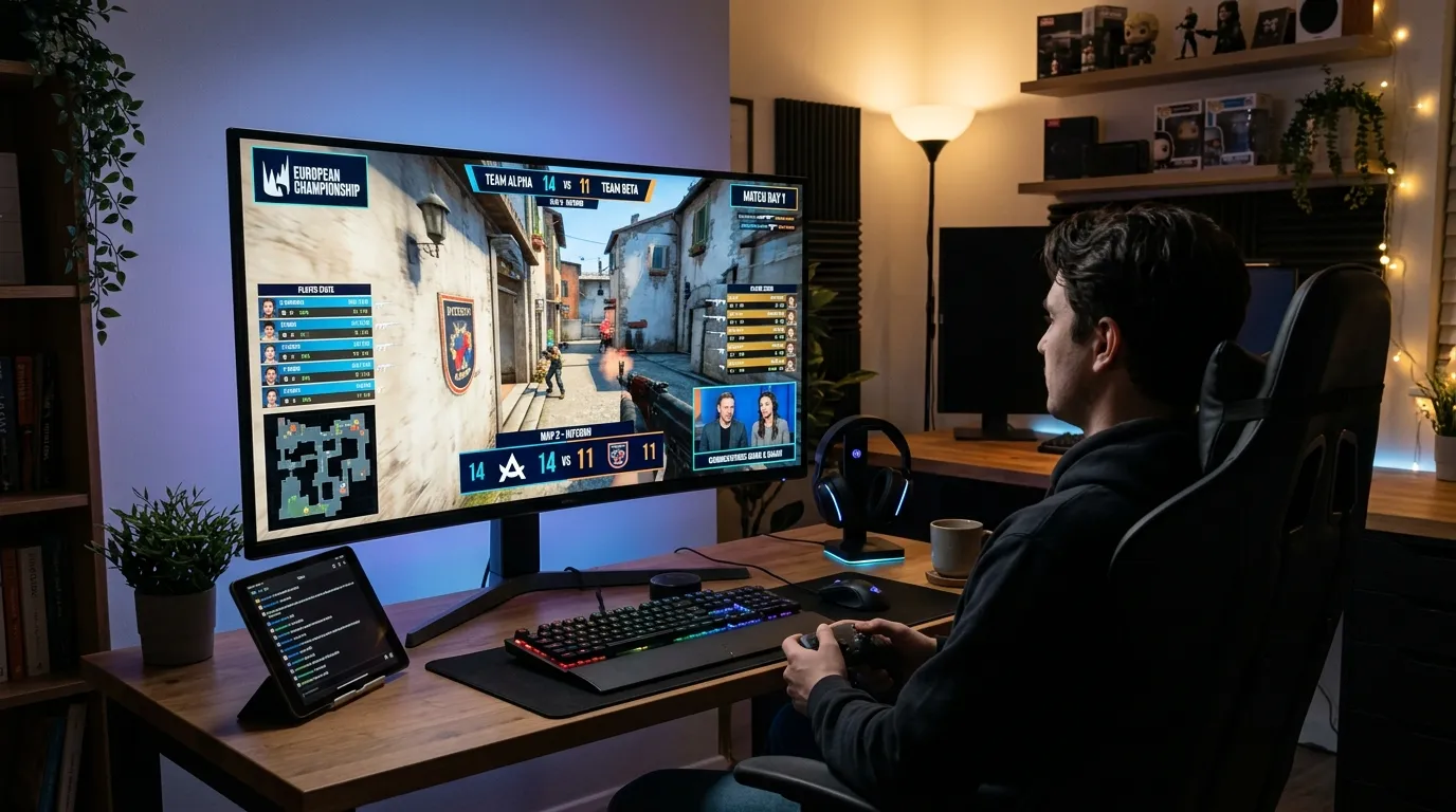 Pantalla mostrando partida de LoL en streaming con interfaz de apuestas en vivo